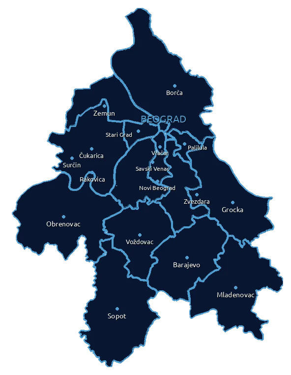 Mapa servisne oblasti EDEL - Beograd i okolina